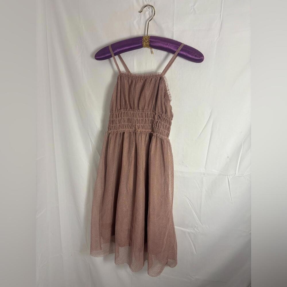 Dusty Rose Glitter Polka Dot Babydoll Cross back Mesh Fairy Midi Dress Size S-M - Picture 1 of 14